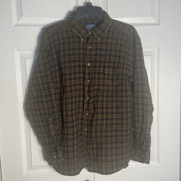 Vintage 90s Sir Pendleton Shirt Men XXL Brown Plaid Wool Button Down Runs Small - Picture 1 of 11